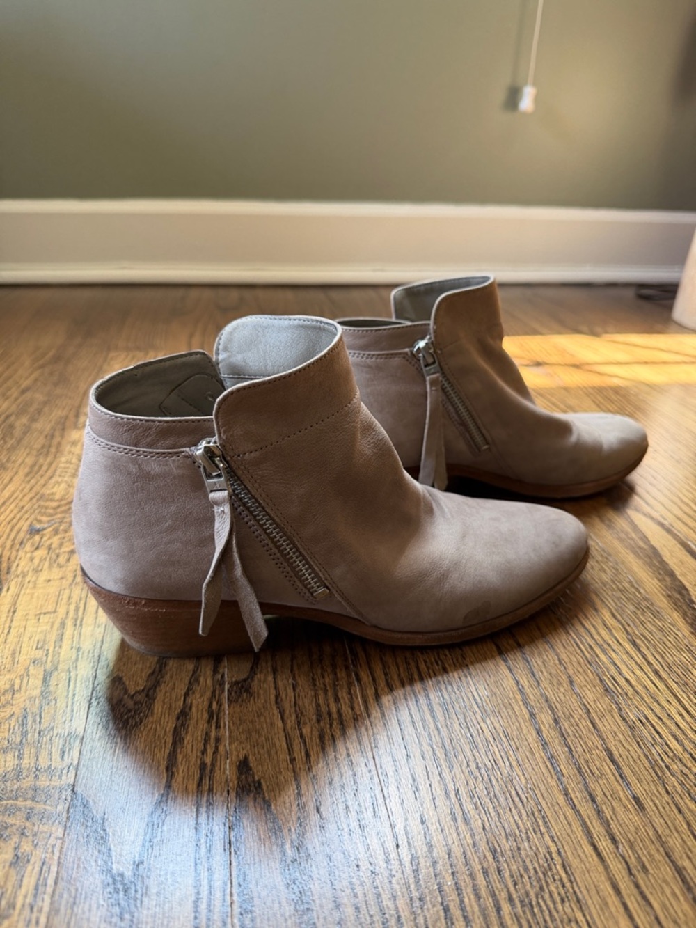 Sam Edelman Taupe Suede Ankle Booties with Side Zip